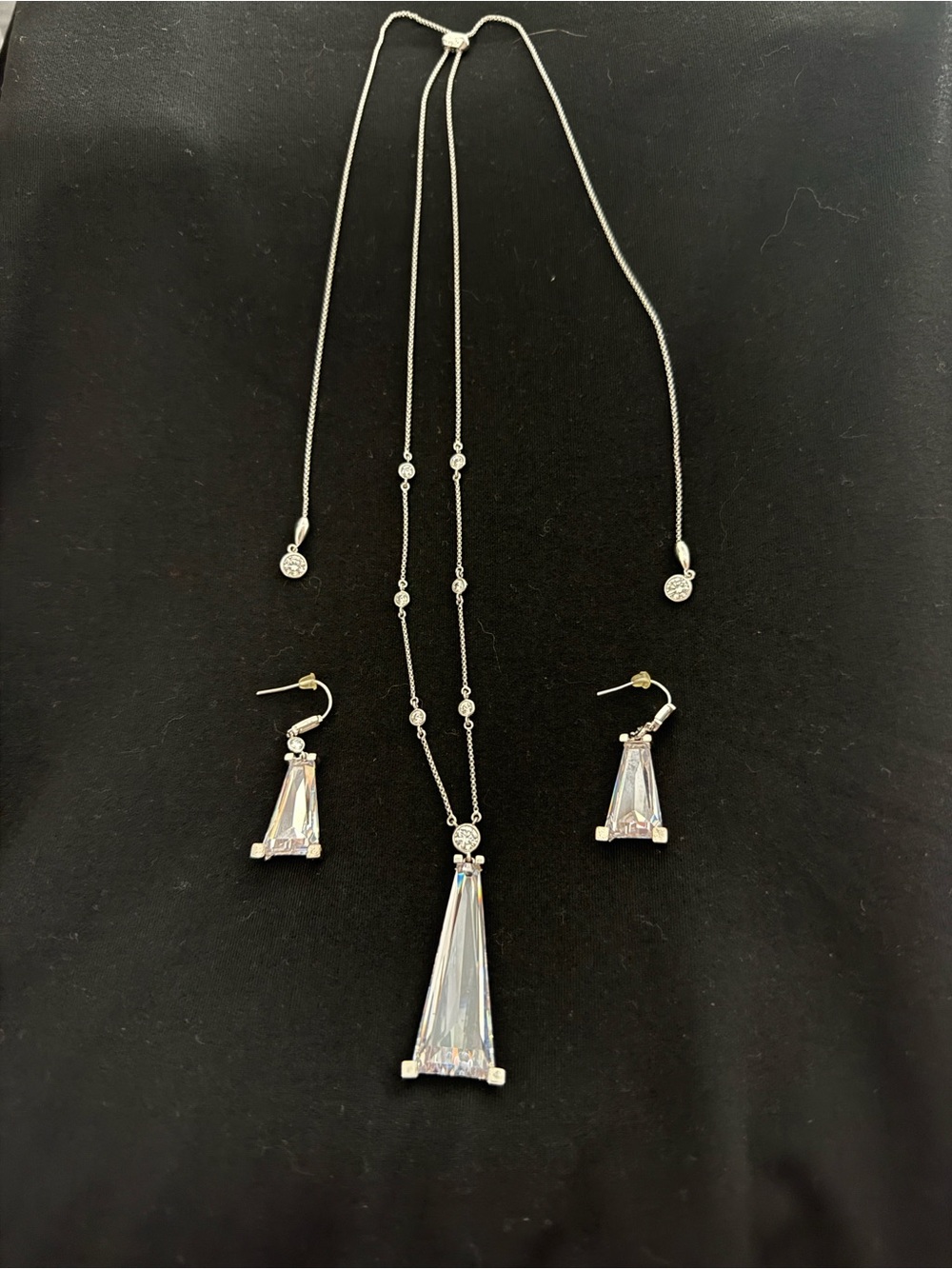Kendra Scott Clear Crystal Tapered Drop Necklace & Earring Set - Silver